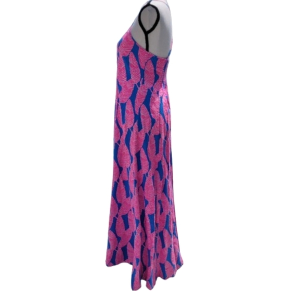 Vineyard Vines, Blue, Pink & White Palm Leaf Pattern Maxi Dress, Sleeveless - Picture 2 of 13